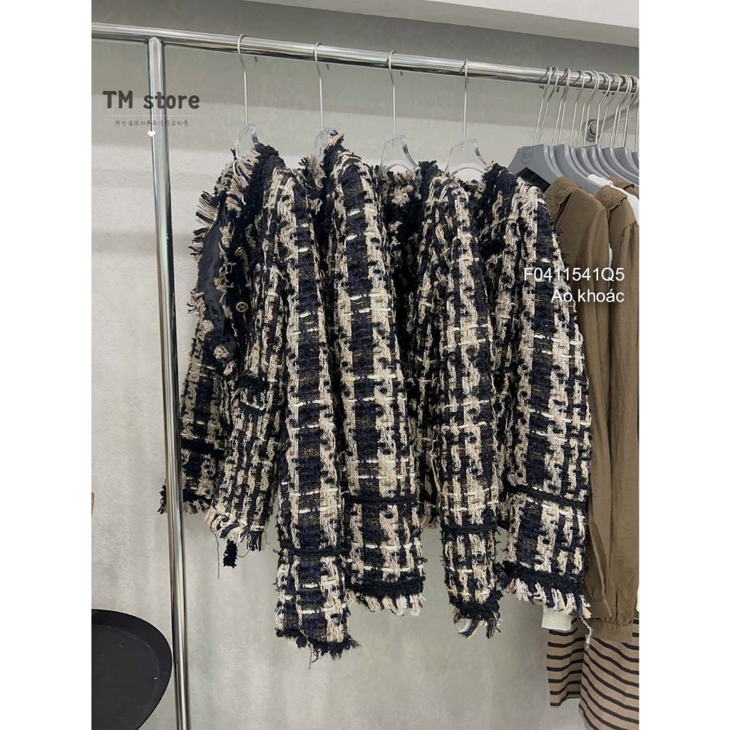 Áo khoác dạ kẻ phối kiểu lai tua gài nút tay dài hàng đẹp!transstore90