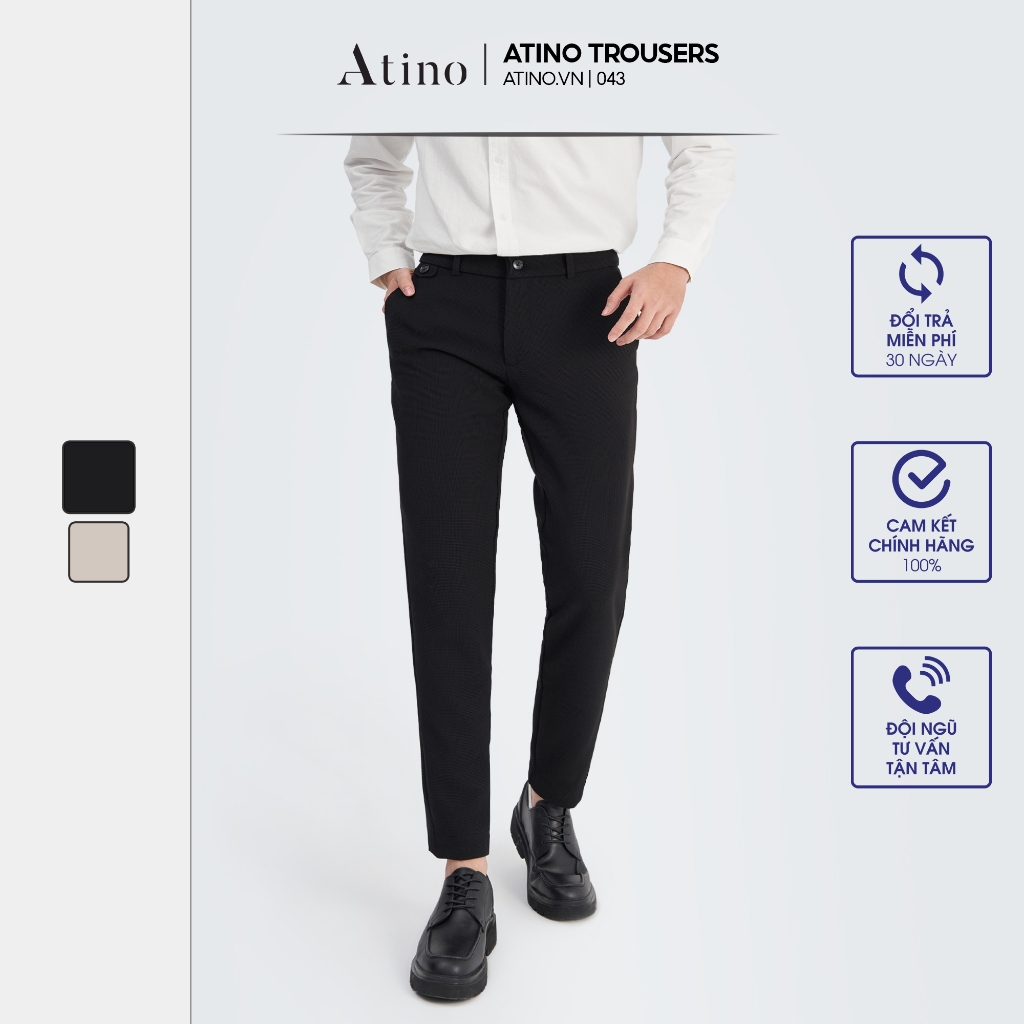 Quần Âu Nam Trơn ATINO Vải Polyester Co Giãn Pha Rayon Thông Thoáng Form Regular QA043