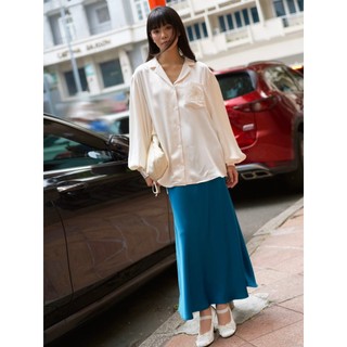 Váy lụa suông dài xanh cổ vịt SY STORE