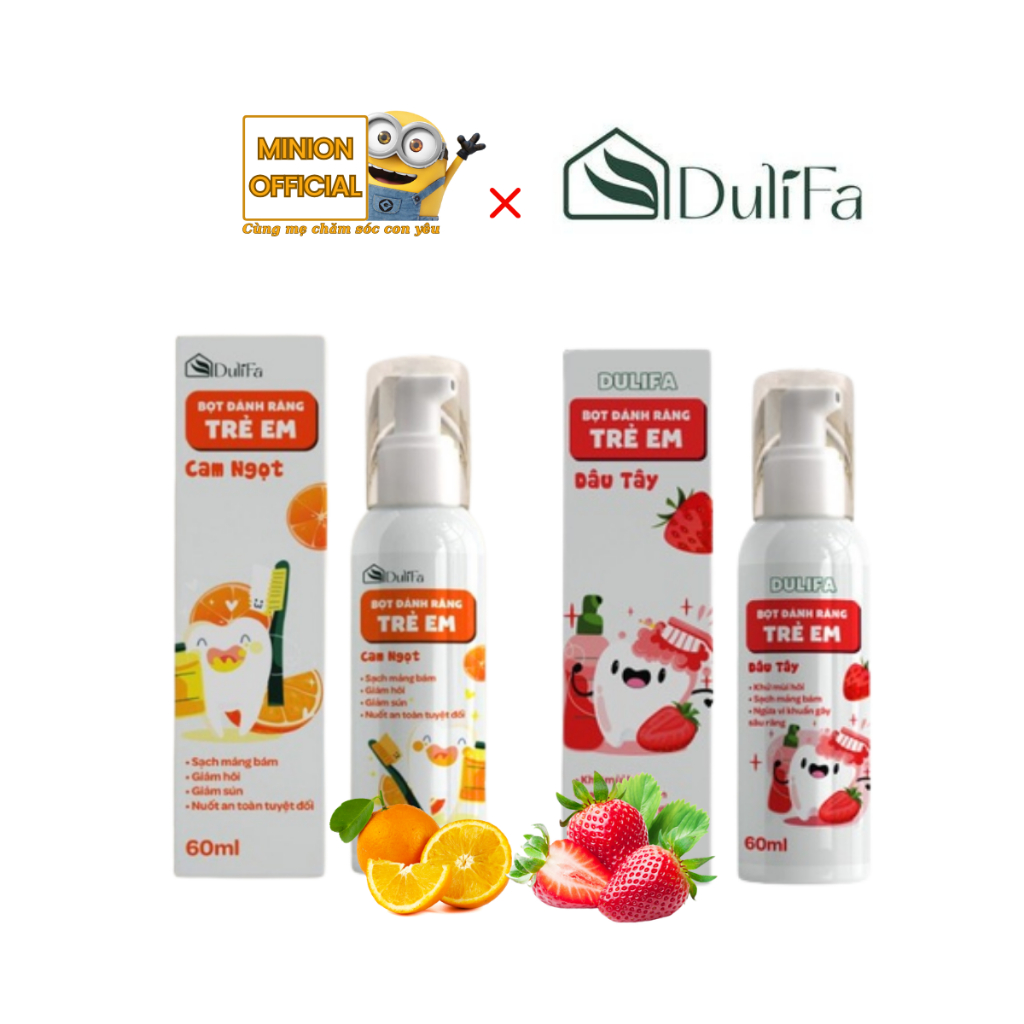 Combo bọt đánh răng trẻ em DuliFa vị Cam và Dâu Tây, chăm sóc răng miệng cho bé từ 2-10 tuổi