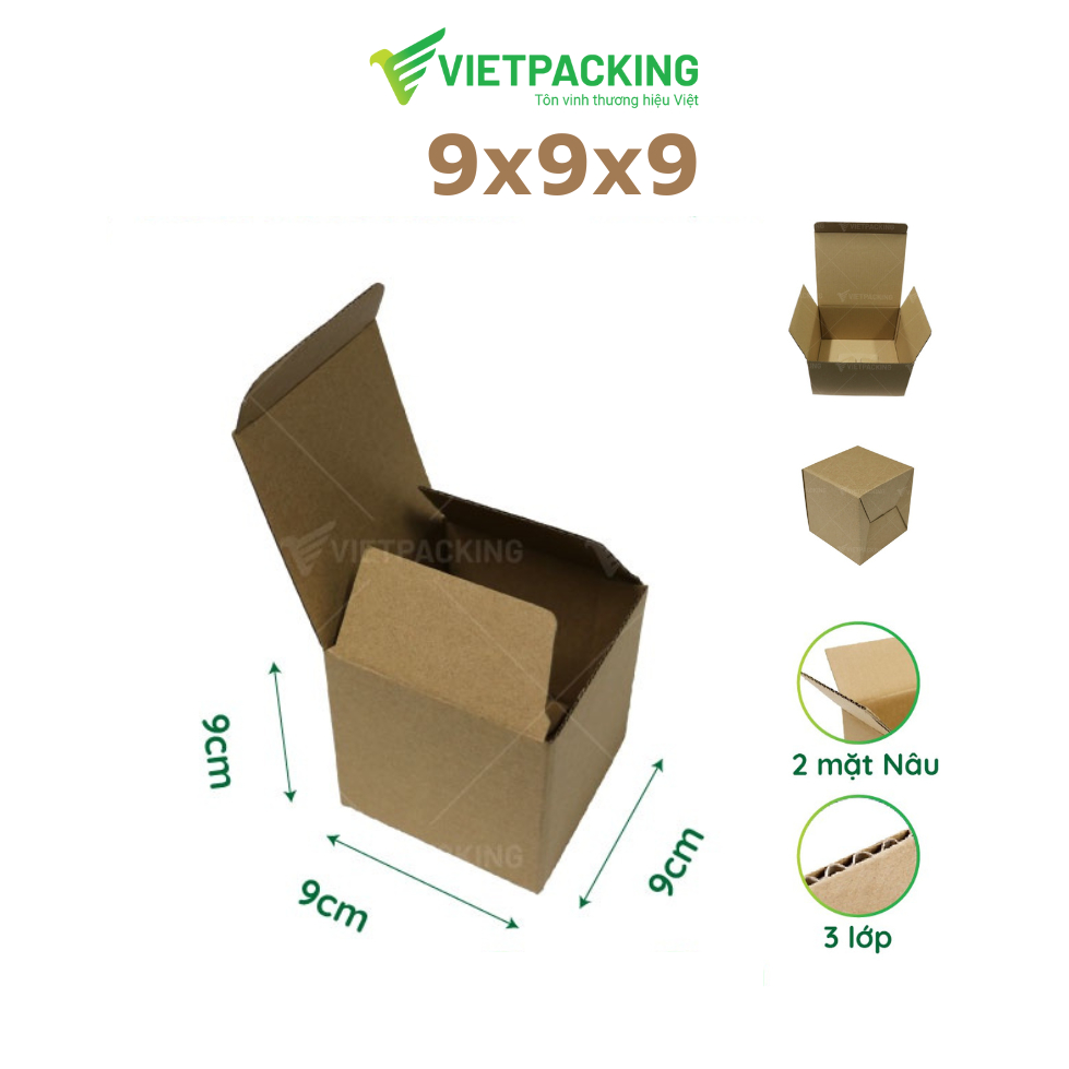 9x9x9 Combo 50 hộp carton nắp gài khóa đáy nhỏ cứng cáp, hộp carton vietpacking V1025