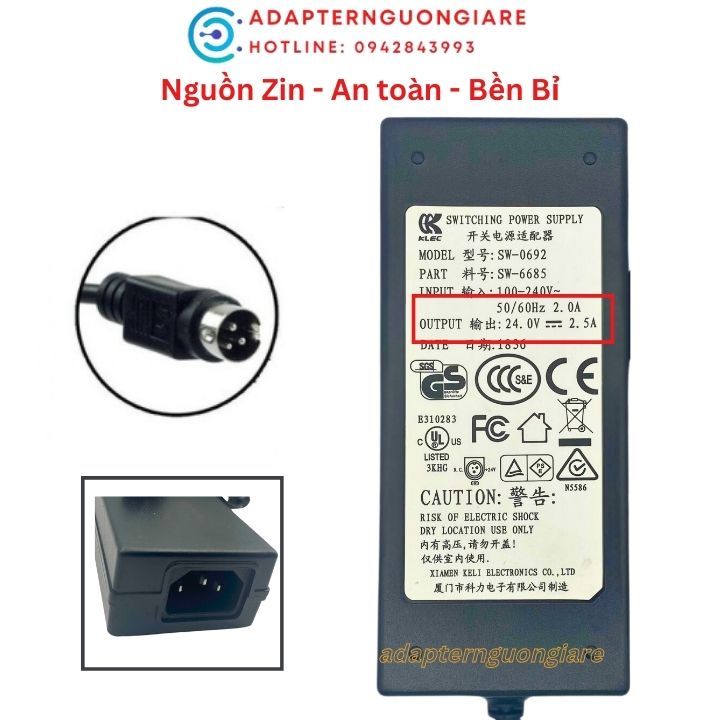 Dây nguồn máy in hoá đơn nhiệt 24v 2a/2.5a 3 pin chính hãng