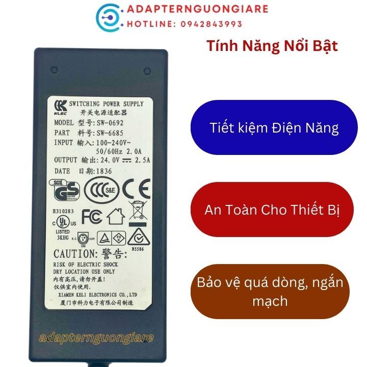 Dây nguồn máy in hoá đơn nhiệt 24v 2a/2.5a 3 pin chính hãng