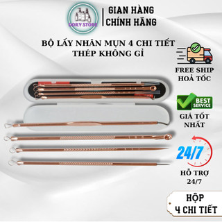 Cây nặn mụn 4 món , que nặn mụn kim loại chuyên nghiệp 4 chi tiết dùng trong spa