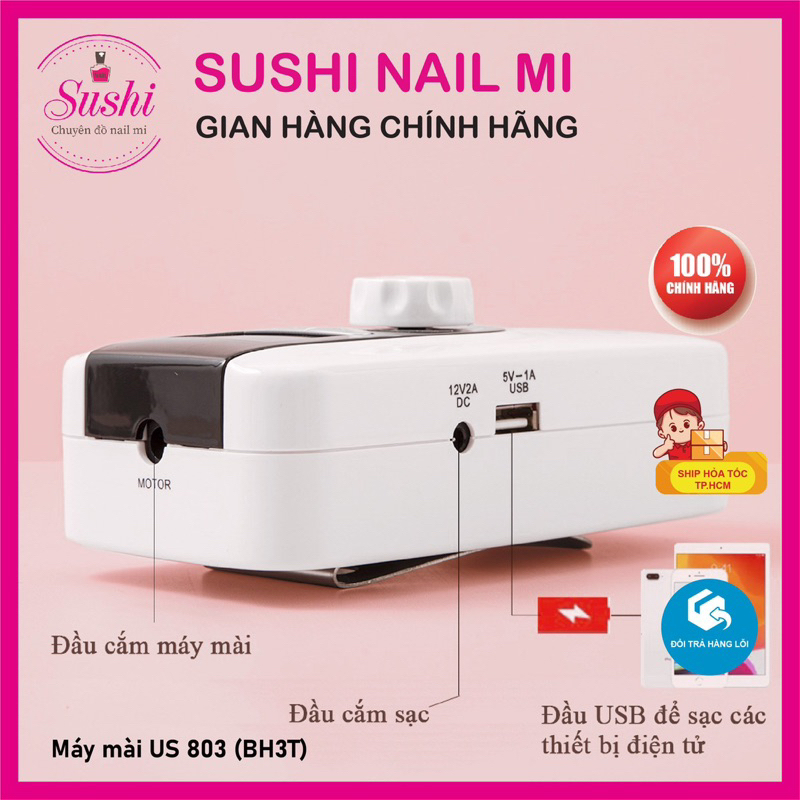 Máy mài tích điện Nail Master US 803 - Chạy cực êm 35000 RPM – Bảo hành 3 tháng - Sushi nail mi