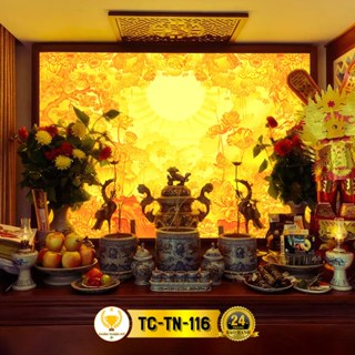 Tranh Trúc Chỉ In Ngang Có Đèn CHÂN THIỆN MỸ, Dùng Trang Trí Bàn Thờ Phật, Gia Tiên, Treo Phòng Thờ CTC-TN-09