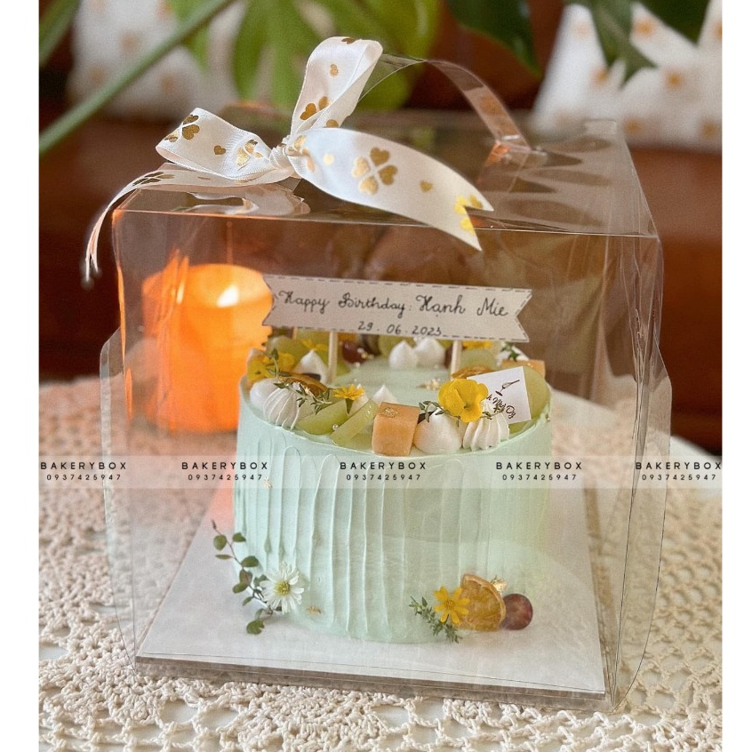 Hộp Bánh Kem Mica Nhựa Trong Có Quai Xách 15*15*15