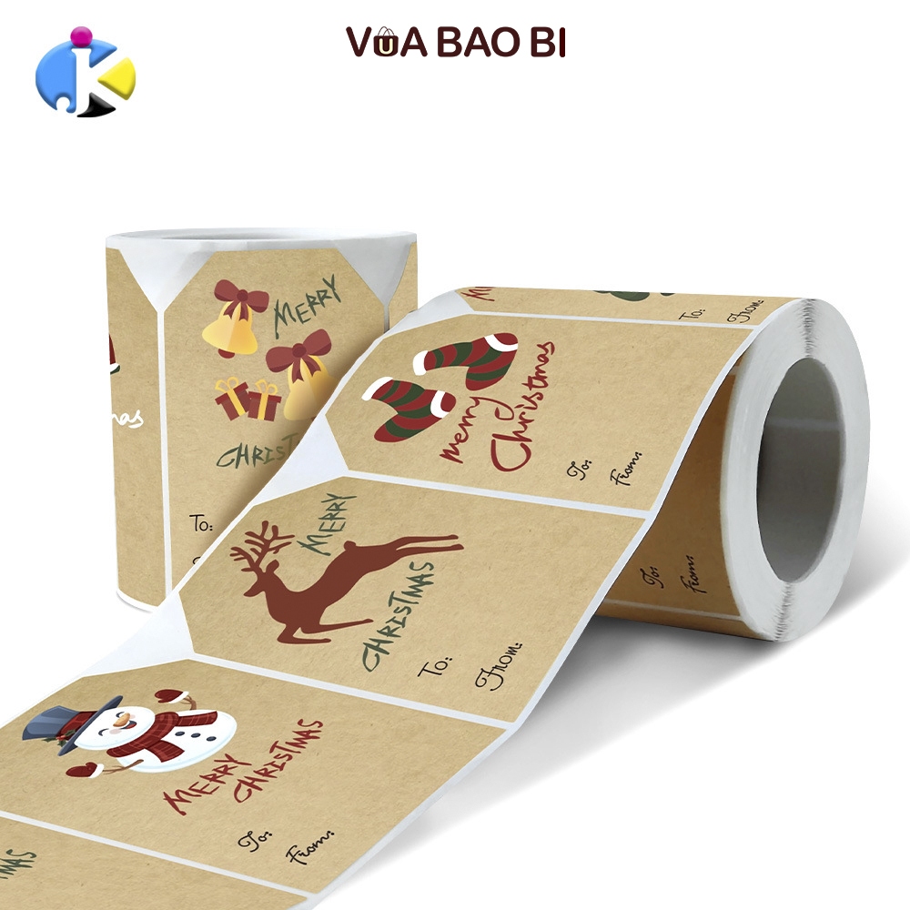 Cuộn 250 decal Noel quà tặng 5*7.5cm nền kraft From To TE40 sticker tem dán Giáng sinh ghi tên người gửi - nhận quà
