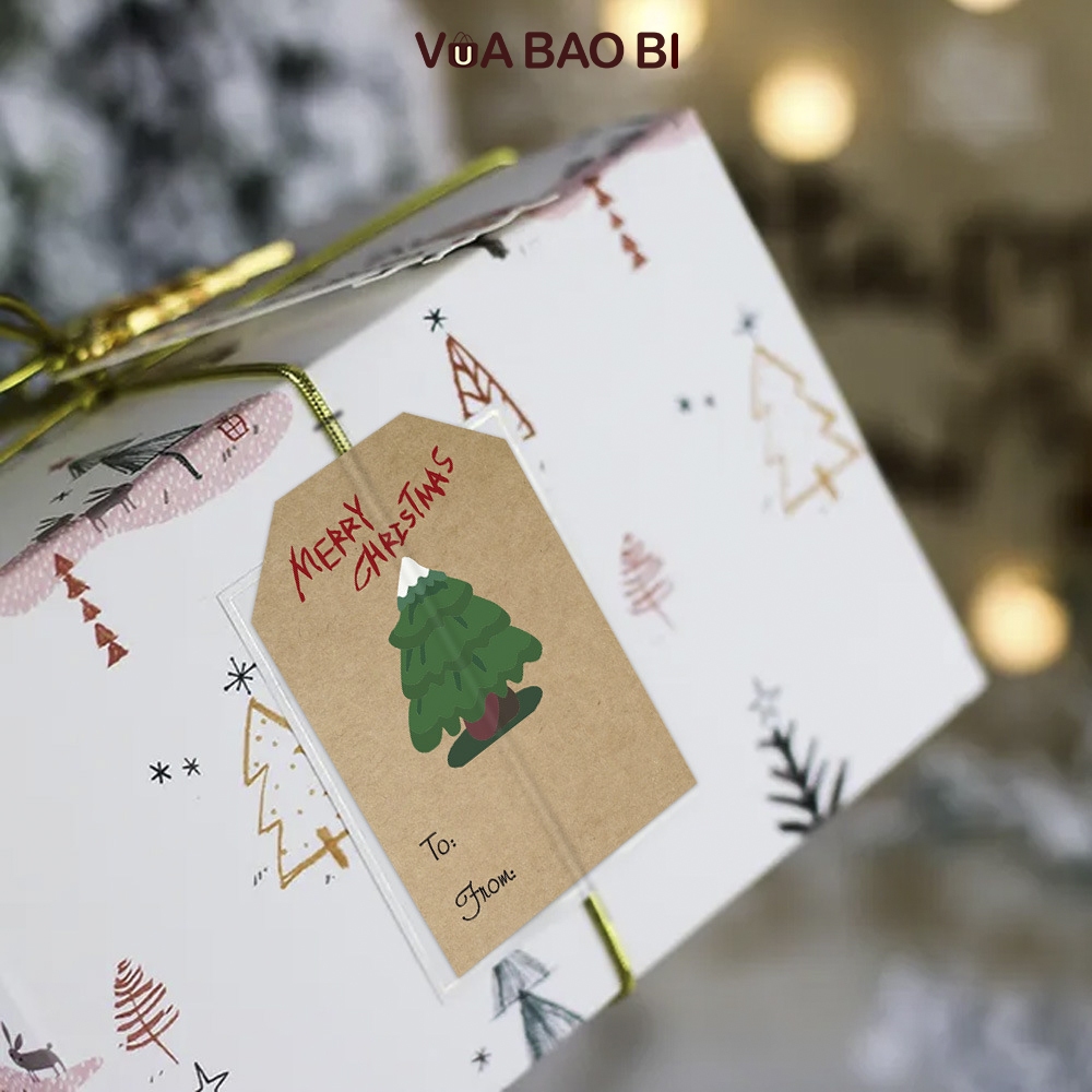 Cuộn 250 decal Noel quà tặng 5*7.5cm nền kraft From To TE40 sticker tem dán Giáng sinh ghi tên người gửi - nhận quà