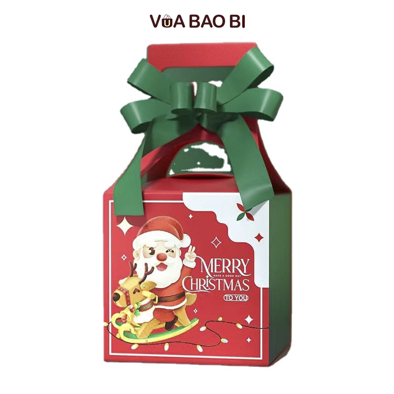 Hộp quà Noel vuông 10cm quai xách H31 hộp giấy mini Giáng sinh quai cầm dễ thương