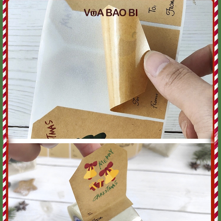 Cuộn 250 decal Noel quà tặng 5*7.5cm nền kraft From To TE40 sticker tem dán Giáng sinh ghi tên người gửi - nhận quà