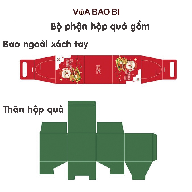 Hộp quà Noel vuông 10cm quai xách H31 hộp giấy mini Giáng sinh quai cầm dễ thương