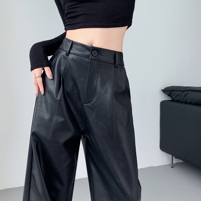 Quần da ống rộng, cạp ôm eo phong cách trẻ trung năng động, dành cho người eo thon gọn HiM.clothing
