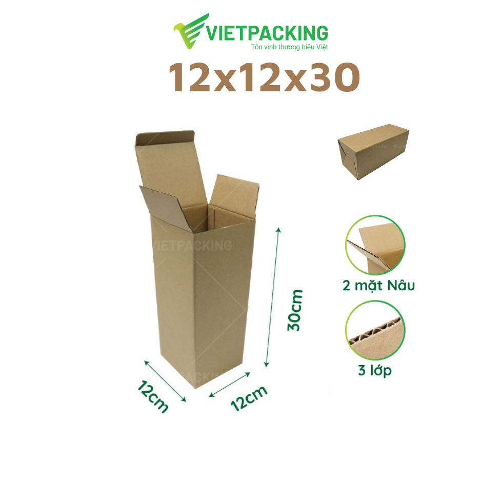 12x12x30 Combo 25 hộp carton nắp gài khóa đáy , hộp carton dáng đứng đựng sữa rửa mặt, ly giữ nhiệt V1007