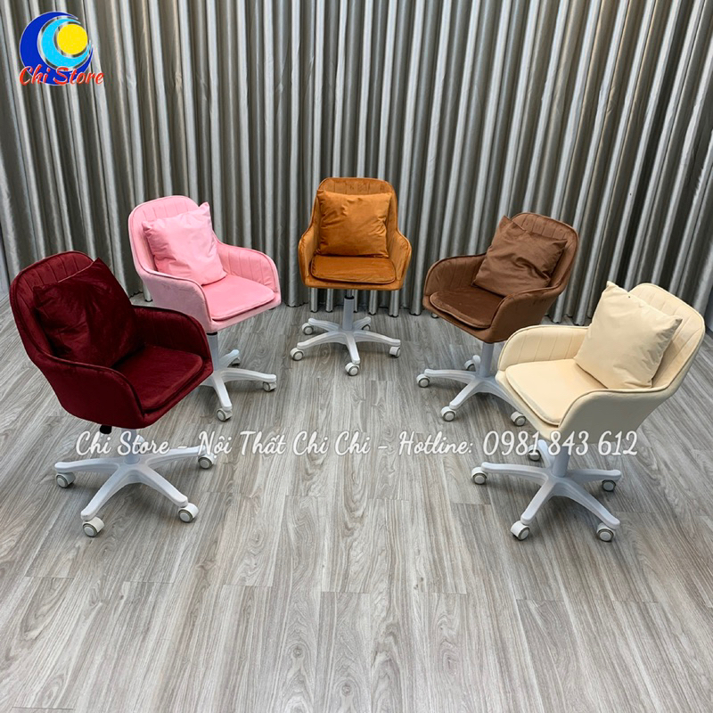 Ghế Xoay Chân Nhựa Cho Học Sinh, Văn Phòng, Ghế Ngồi Live Vân Sò Nỉ Sang Chảnh Chụp Hình Siêu Xinh Xoay 360 Độ