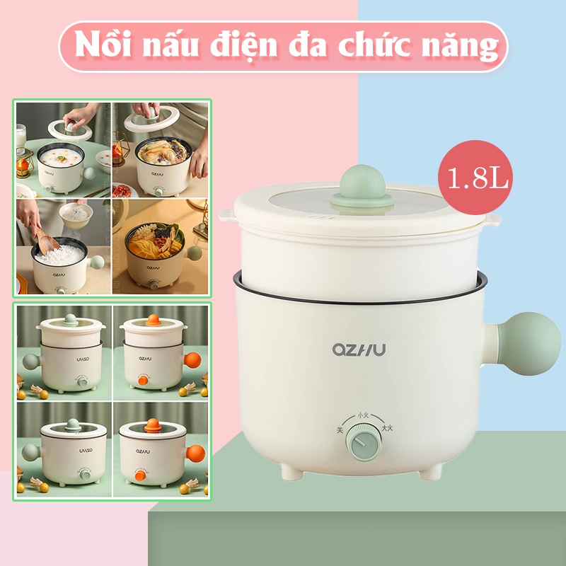 Nồi Lẩu Điện Mini Nồi điện đa năng nồi lẩu mini đa năng kèm khay hấp dung tích 1,8L tốc độ sôi cực nhanh