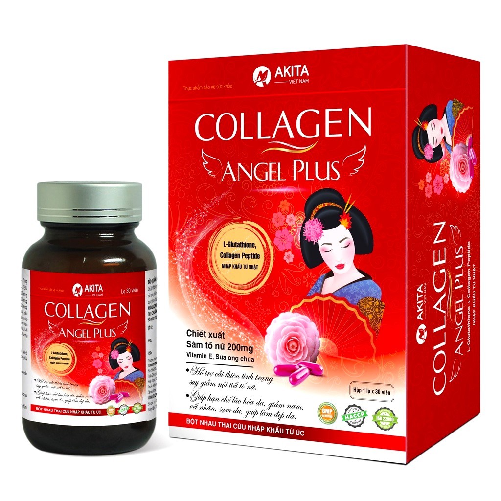 Viên Uống Collagen Angel Plus Akita 30 Viên Giúp Sáng Da, Điều Hoà Nội Tiết, Mờ Nám Và Tàn Nhang
