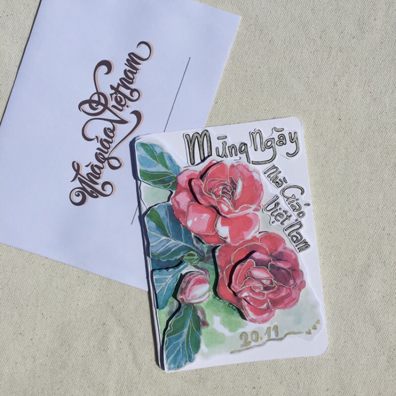 Thiệp Handmade 3D Hoa Hồng tặng Thầy Cô ngày NHÀ GIÁO 20/11