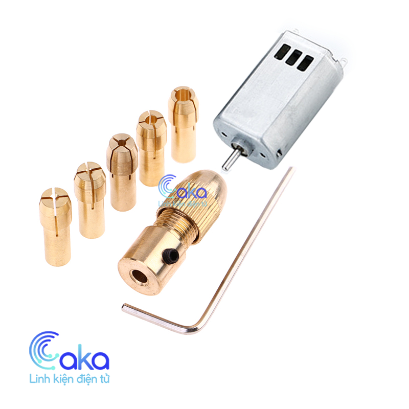 Combo Chế Máy khoan motor 180 và bộ đầu kẹp mũi khoan mini trục 2mm