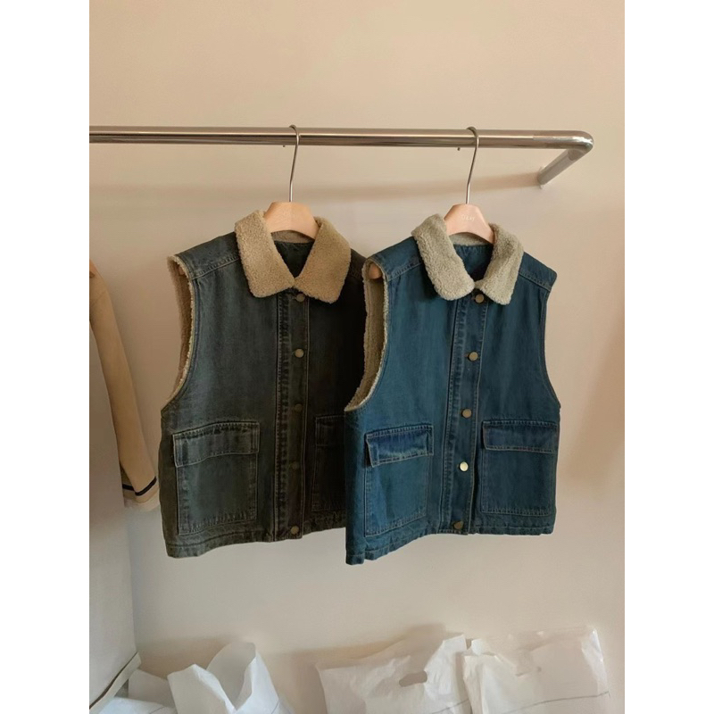 [Sẵn] Áo khoác gile bò lót lông cừu siu xinhh