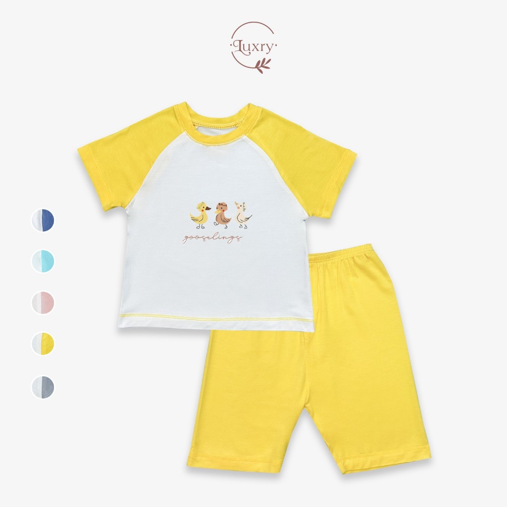 Bộ cộc quần lửng phối chất peptit thương hiệu Luxry cho bé 6 tháng đến 5 tuổi