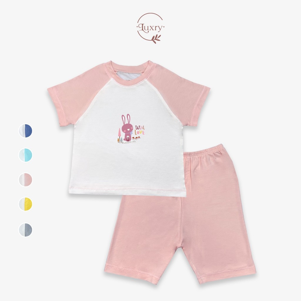 Bộ cộc quần lửng phối chất peptit thương hiệu Luxry cho bé 6 tháng đến 5 tuổi