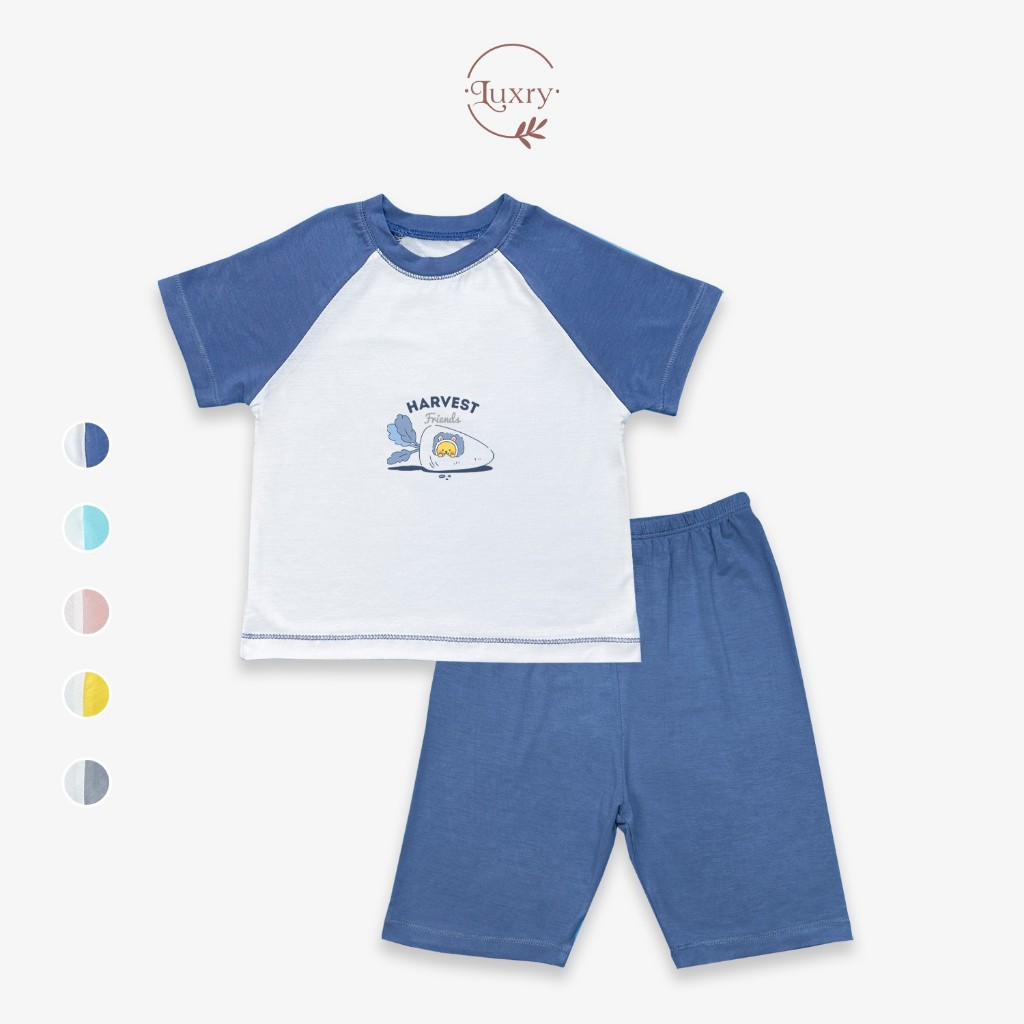 Bộ cộc quần lửng phối chất peptit thương hiệu Luxry cho bé 6 tháng đến 5 tuổi