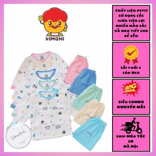 Áo quần sơ sinh Unchi cao cấp, bộ sơ sinh dài tay cúc cài giữa chất liệu pettit