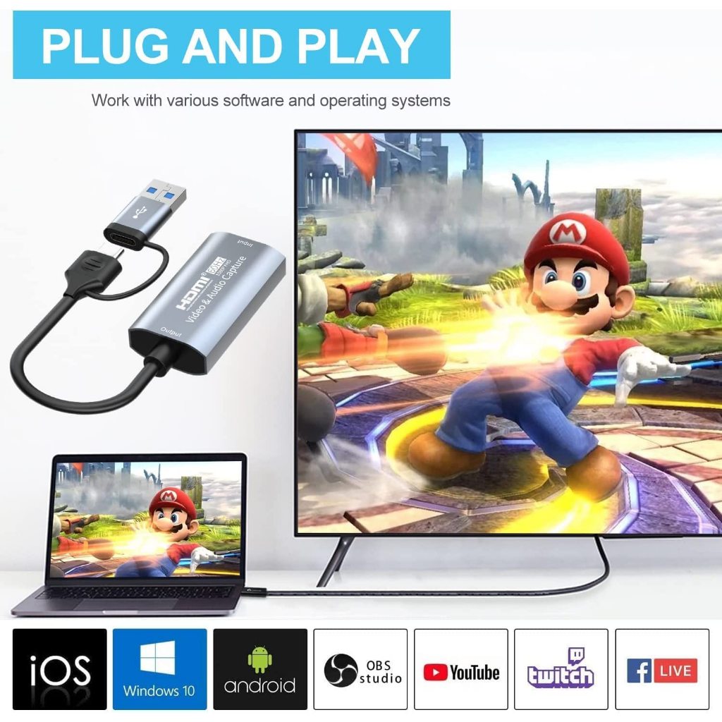 Cáp ghi hình HDMI live streaming to USB A/Type C Video Capture Card