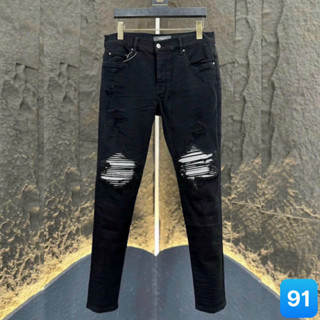 Quần Jean Arrimi Bản Đen vá Da trắng bản Siêu cấp, Quần jean nam rách vá gối màu tắng đậm chất bò cao cấp co dãn 4 chiều