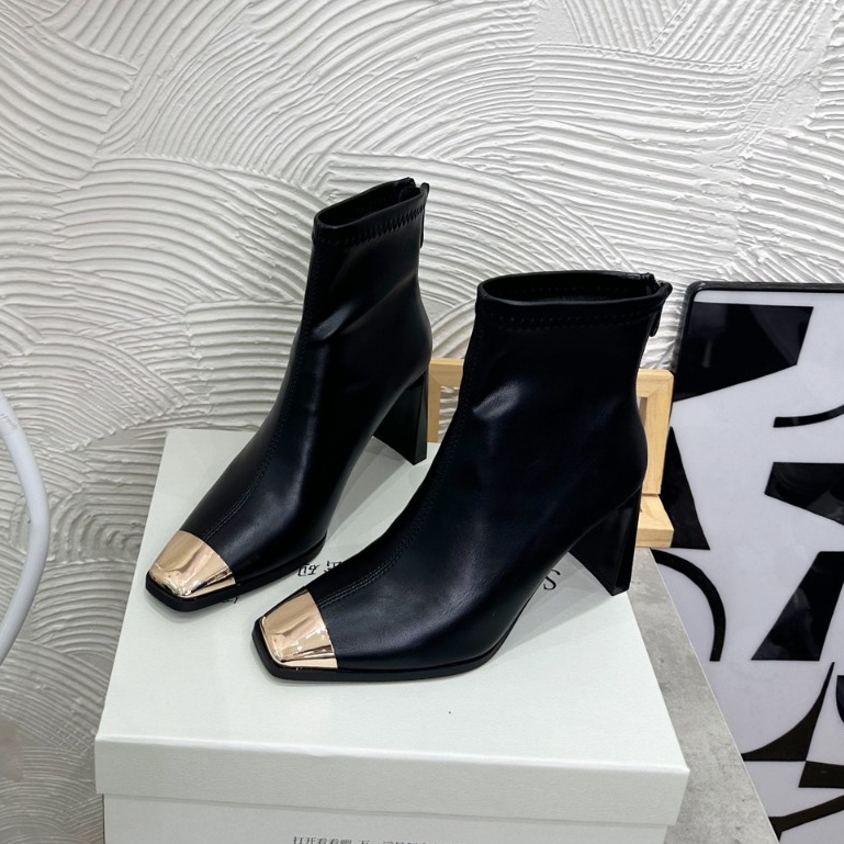 Bốt lửng SEXY gót dẹt da thật phối mũi vàng hàng QCCC