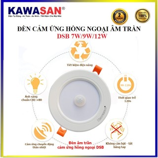 Đèn Led âm trần cảm ứng hồng ngoại [ĐỘ NHẠY CAO, TỰ ĐỘNG BẬT TẮT ĐÈN ] (VIỀN TRẮNG) DSB 7W/9W/12W