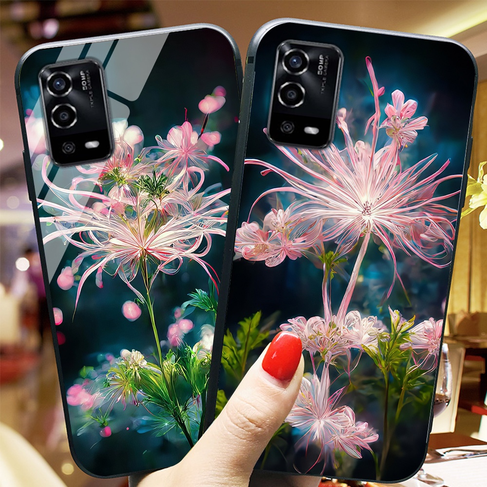 Ốp điện thoại mặt kính oppo a55 4g / oppo a55 5g in hình hoa bỉ ngạn / ốp kính