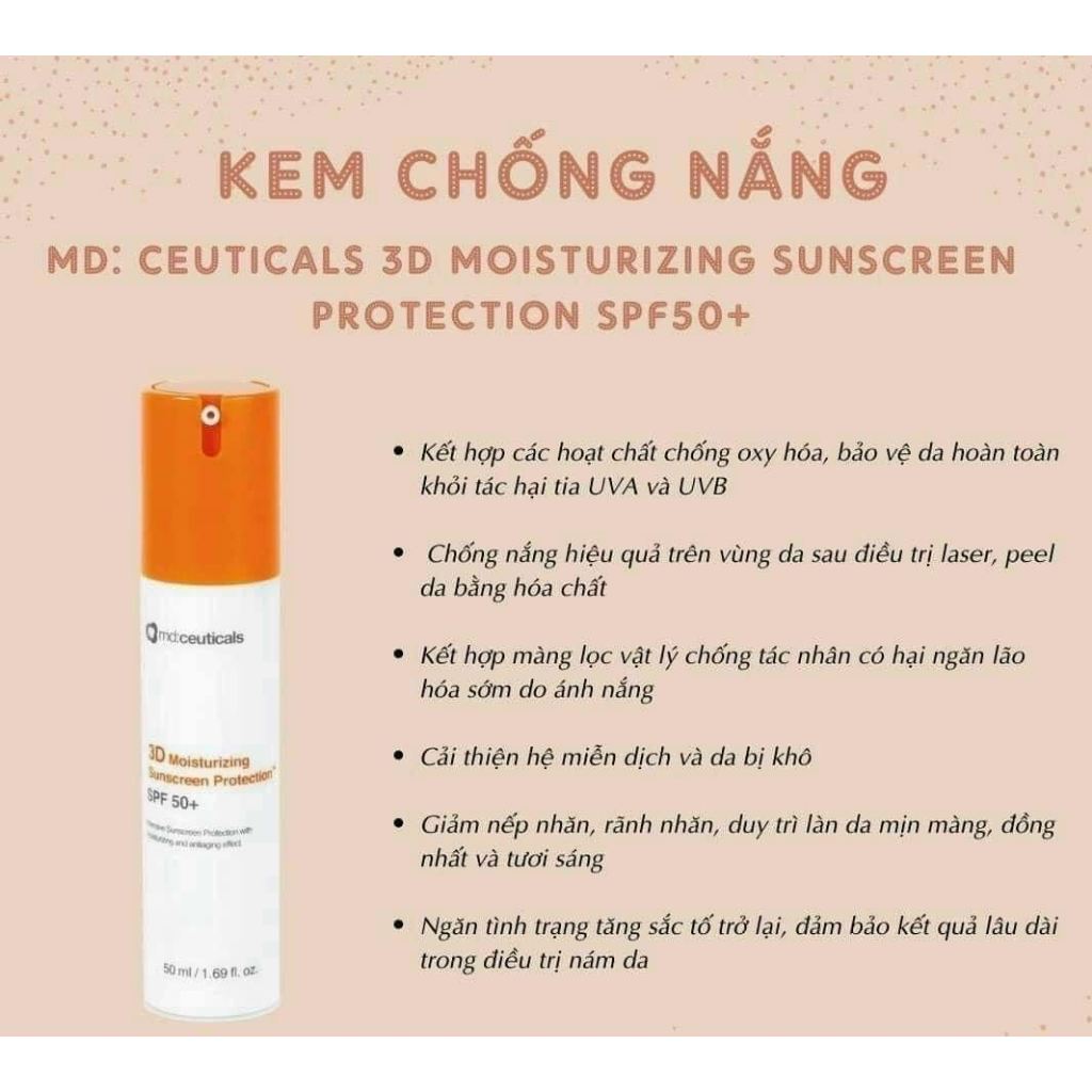Kem chống nắng Md:ceuticals 3D Moisturizing Sunscreen Protection SPF50+ 50ml Tieen's Cosmetic