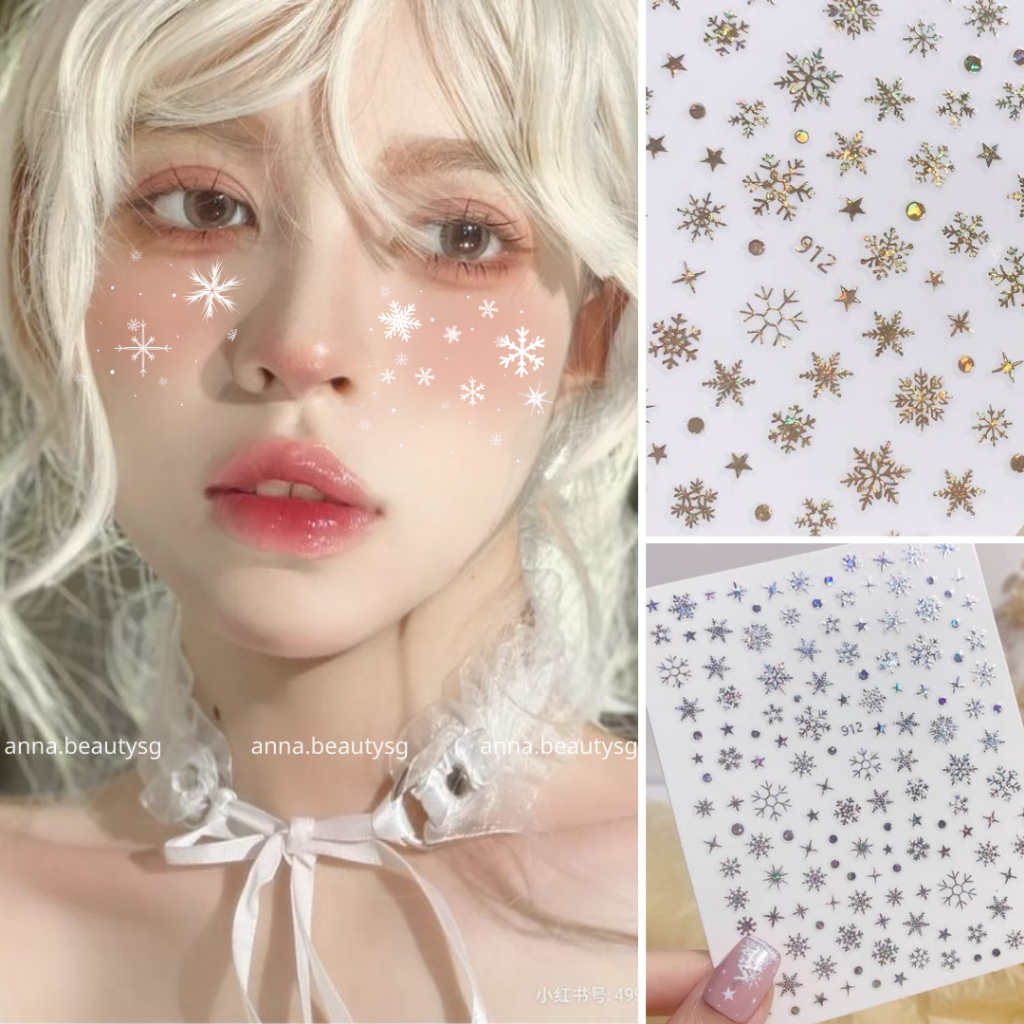 Hình dán bông tuyết make up Noel, miếng dán ngôi sao trang điểm mặt, trang trí giáng sinh có sẵn keo