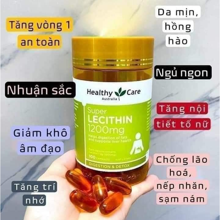 Mầm Đậu Nành Healthy Care Super Lecithin 100v Đẹp Da, Tăng Size Vòng 1, Cân Bằng Nội Tiết Tố