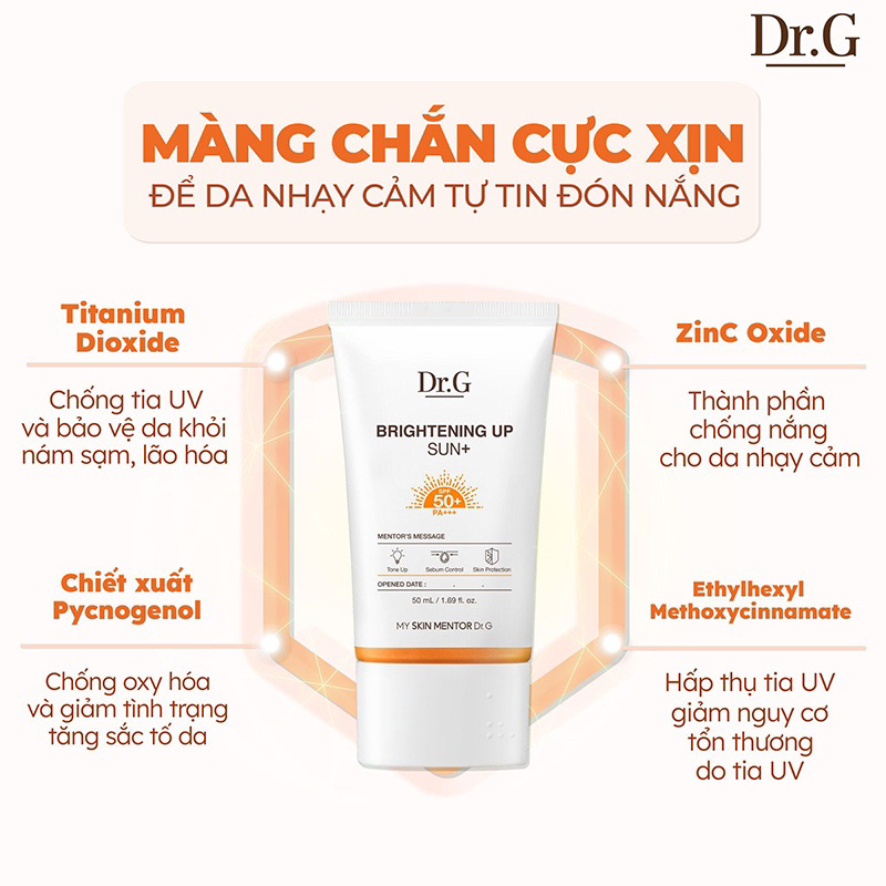 Kem chống nâng nâng tone, kiềm dầu Dr.G Brightening Up Sun+ SPF50+ PA+++ 10ml