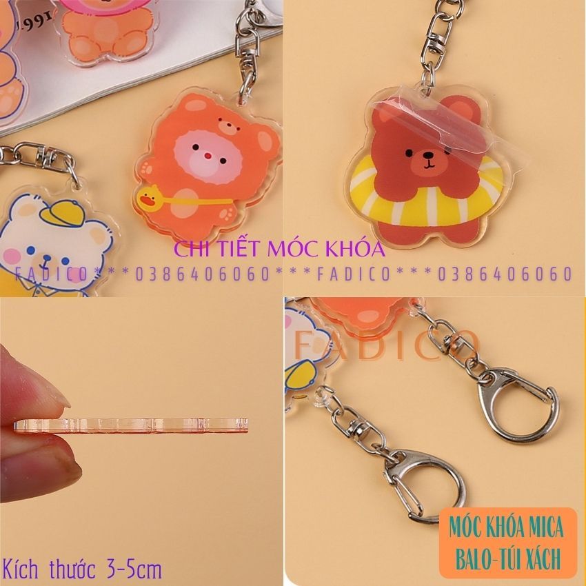 SỈ móc khóa MICA, móc treo balo túi xách hình GẤU kích thước 3-5cm nhựa acrylic-FADICO