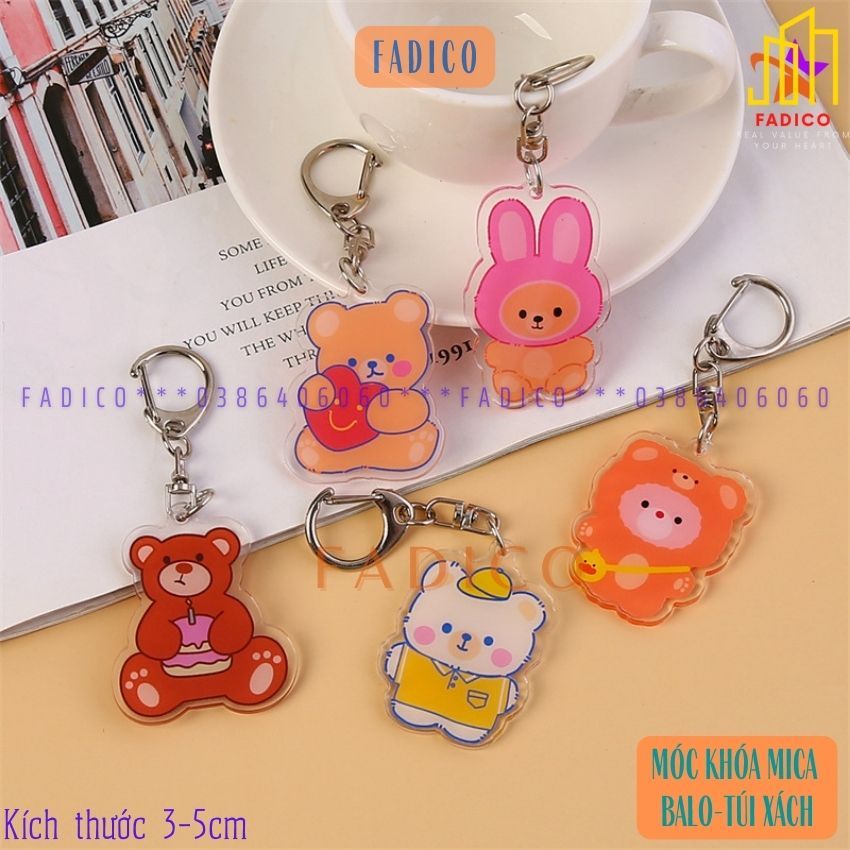 SỈ móc khóa MICA, móc treo balo túi xách hình GẤU kích thước 3-5cm nhựa acrylic-FADICO