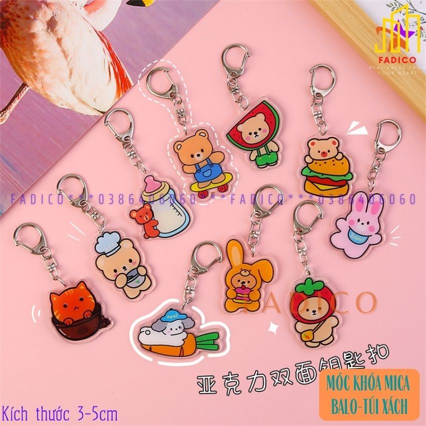 SỈ móc khóa MICA, móc treo balo túi xách hình GẤU kích thước 3-5cm nhựa acrylic-FADICO