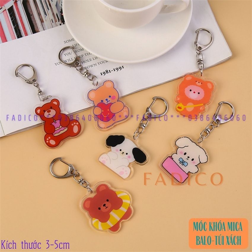 SỈ móc khóa MICA, móc treo balo túi xách hình GẤU kích thước 3-5cm nhựa acrylic-FADICO