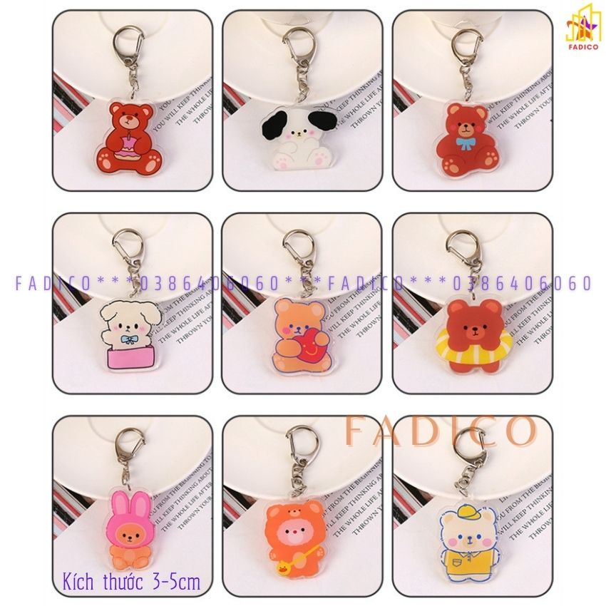 SỈ móc khóa MICA, móc treo balo túi xách hình GẤU kích thước 3-5cm nhựa acrylic-FADICO