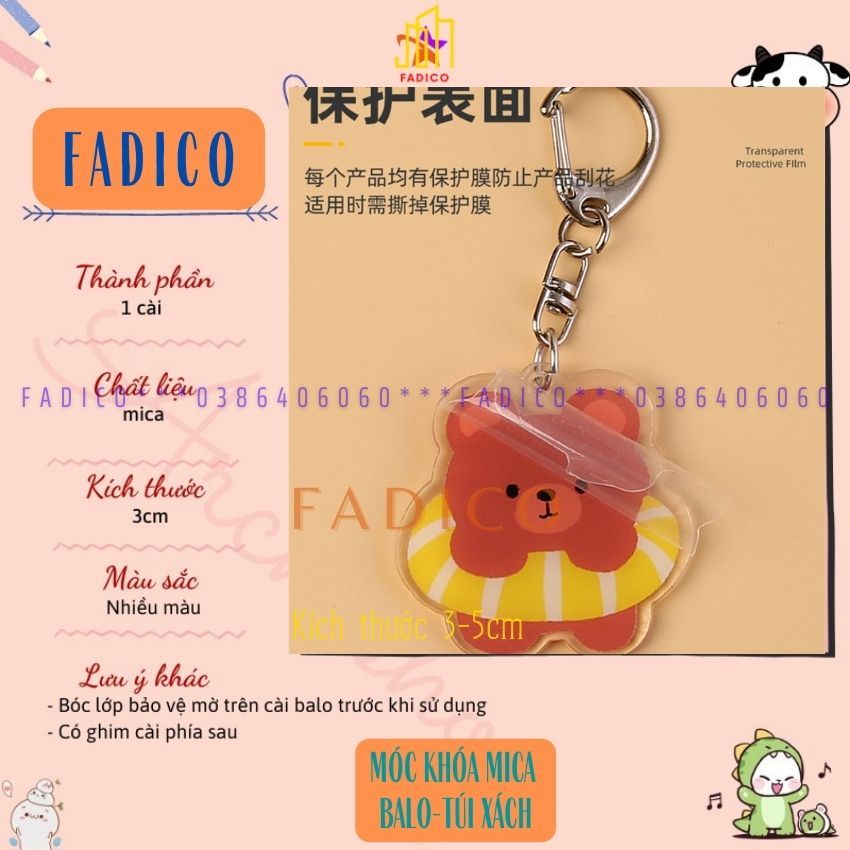 SỈ móc khóa MICA, móc treo balo túi xách hình GẤU kích thước 3-5cm nhựa acrylic-FADICO