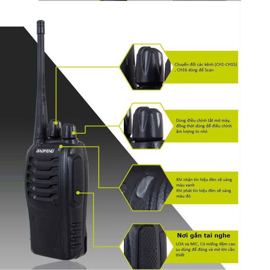 Bộ Đàm Baofeng BF888S Kèm Tai Nghe Cự Ly Đến 5km Full Phụ Kiện, 16 Kênh Tần Số 400.00- 470.00MHz
