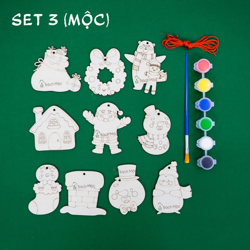 Set 10 Món Decor, Trang Trí Cây Thông Noel Bách Mộc Bằng Gỗ