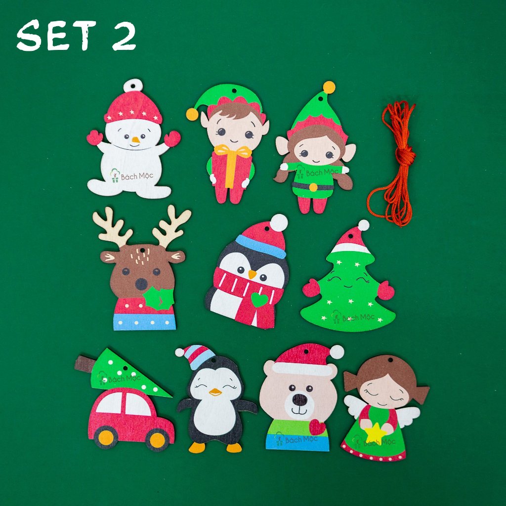 Set 10 Món Decor, Trang Trí Cây Thông Noel Bách Mộc Bằng Gỗ