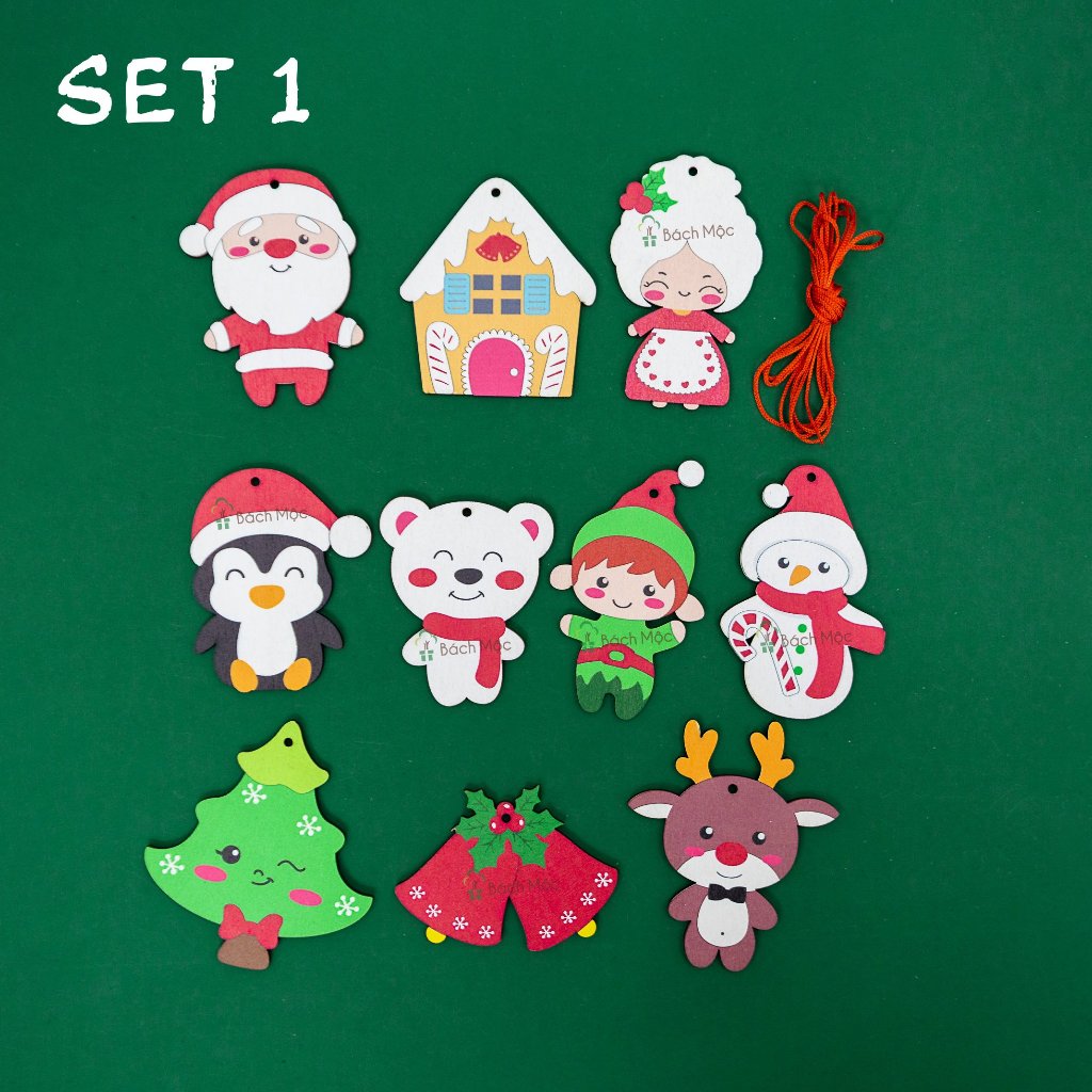 Set 10 Món Decor, Trang Trí Cây Thông Noel Bách Mộc Bằng Gỗ