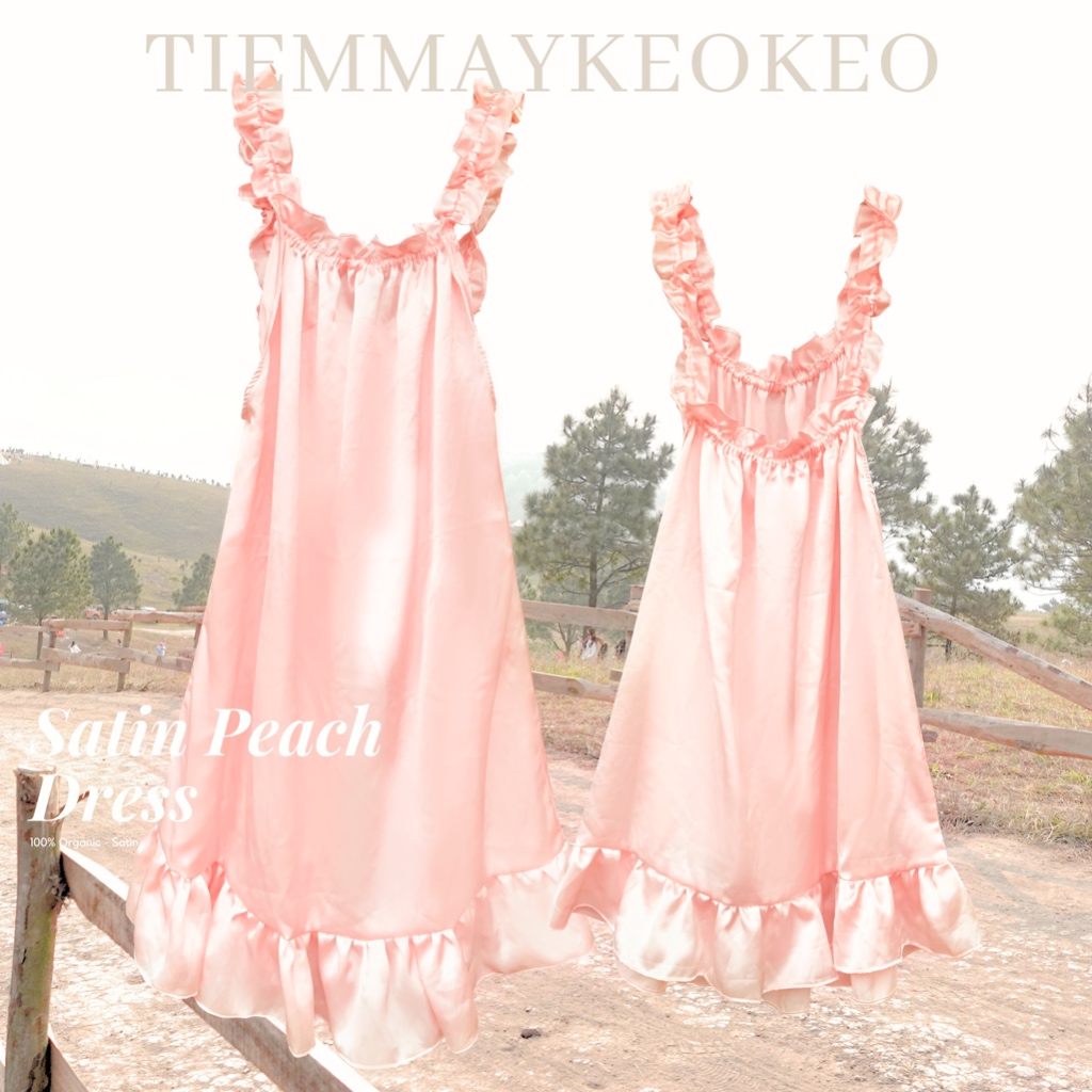 Đầm ngủ lụa thiết kế organza xuyên thấu lụa satin Tiemmaykeokeo váy bigsize hở lưng bèo nhún tiểu thư thời trang nữ
