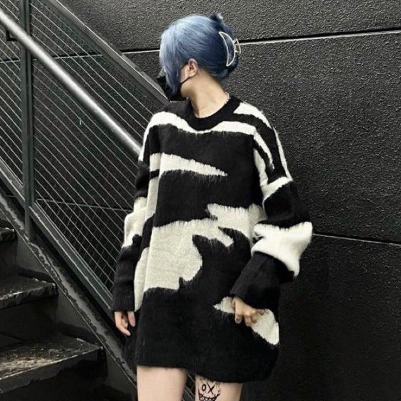 Áo sweater len nam nữ dệt hoạ tiết loang đen trắng khoang chất dày dặn cao cấp phong cách Unisex AN42P