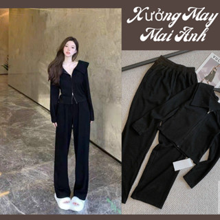  Set nỉ nữ thu đông set nỉ tăm quảng châu dài tay khóa kiểu mới giúp hack dáng tạo eo thon gọn 